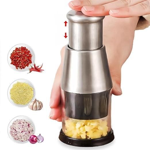 Hand Food Chopper & Garlic Press - Stainless Steel
