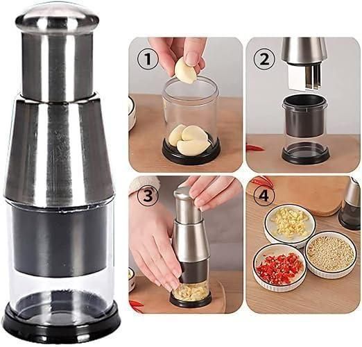 Hand Food Chopper & Garlic Press - Stainless Steel