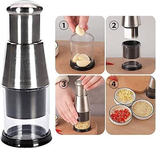 Hand Food Chopper & Garlic Press - Stainless Steel